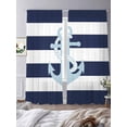 thumbnail image 3 of Sheer Curtains 96 Inches Long, Navy Blue Striped Light Filtering Window Curtains for Living Room/Bedroom, Blue Anchor Nautical Farmhouse Rod Pocket Voile Sheer Curtain Drapes, 52"W x 96"L, 2 Panels, 3 of 8