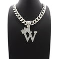 thumbnail image 3 of iJewelry2 Kings and Queens Crowned Initial Letter W Crystals Pendant Silver-tone Cuban Linked Chain Necklace, 3 of 3