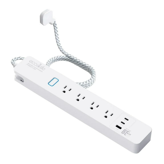 eco4life Smart Wi-Fi Surge Protector Power Strip with 65-Watt GaN Fast Charging, 4 AC Outlets, 2 USB-C Ports, and 1 USB-A Port, 6-Ft. Cord, C380N