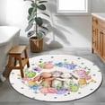 thumbnail image 4 of Round Area Rug 3ft, Easter Rabbit Egg Blue Polka Dot Non-Shedding Washable Area Rug, Pastoral Flower Butterfly Bee Non Slip Low-Profile Circle Rugs for Living Room, Bedroom Dining Room, 4 of 9