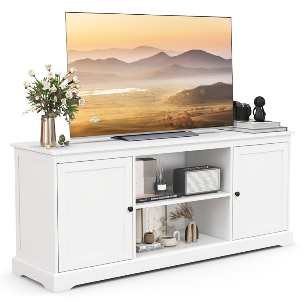Finihen TV Stand, TV Cabinet, 58 Inch TV Stand with 2 Cabinets and Adjustable Shelves for TVs up to 65 Inch, for Living Room, Bedroom, White