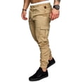 thumbnail image 4 of FOCUSNORM Men Solid Color Cargo Trousers, Loose Fit Drawstring Waist Long Pants, 4 of 10