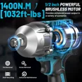 thumbnail image 4 of Seesii Cordless Impact Wrench 1/2" 1032Ft-lbs (1400N.m) Electric Impact Gun Brushless Driver 2x4000mah Battery & Charger, 4 of 18