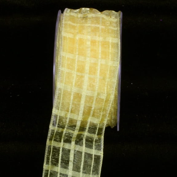 The Ribbon People Pale Yellow Solid and Sheer Check Wired Craft Ribbon 2" x 27 Yards