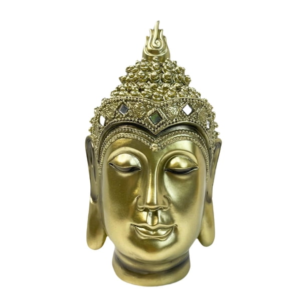 Escultura de la estatua de la cabeza de Buda Ornamento de mesa coleccionable religioso Figura de Buda para el gabinete Desk Restaurant Decoración del Color de cobre
