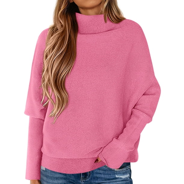 Suéter PRETTYGARDEN 2025 Rosa Cuello Alto y Mangas Murciélago Talla XXL