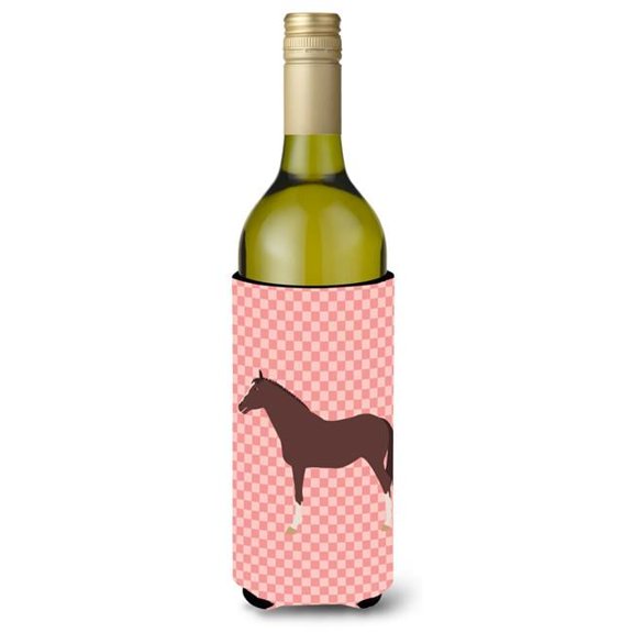Carolines Treasures BB7913LITERK English Thoroughbred Horse Pink Check Wine Bottle Beverge Insulator Hugger