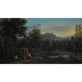 thumbnail image 2 of John Wootton 24x15 Black Ornate Framed Double Matted Museum Art Print Titled: A Wooded Classical Landscape with Figures Resting in the Foreground and Bathing in the River, a Town B, 2 of 5