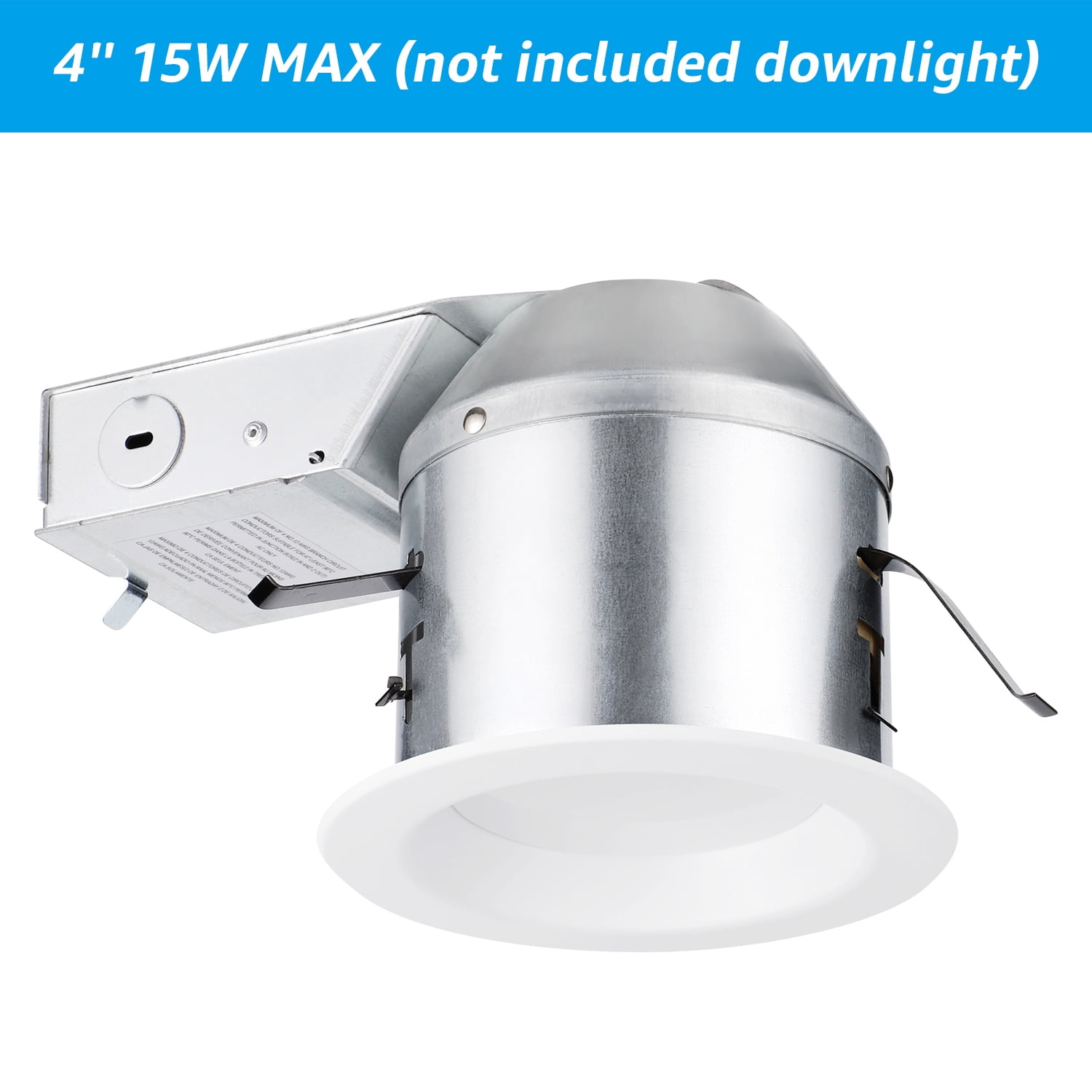 4 Inch IC Rated Air Tight Remodel Shallow LED Recessed Housing Can, 120-277V Max 15W Compatible, TP24 Connector, ETL Certified, Damp Location Rated
