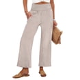 thumbnail image 2 of Women's Vertical Striped Palazzo Pants Smocked High Waist Wide Leg Trousers Casual Loose Cropped Slacks with Pockets 3/4 Length, 2 of 4