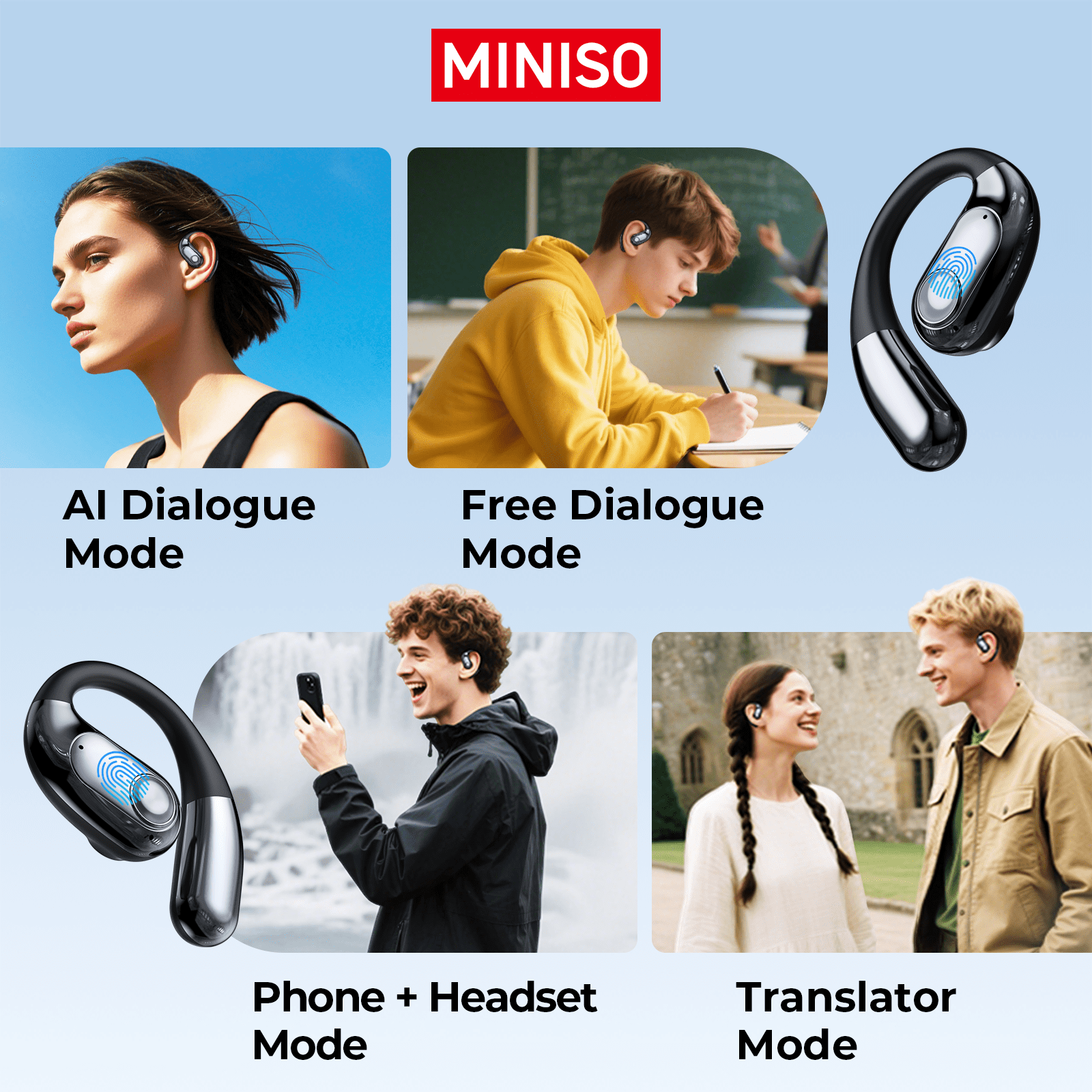 MINISO MS193 Open Ear Earbuds Wireless Earbuds Real Time AI Translation Earbuds 135 Language Translator with LED multi-function Display