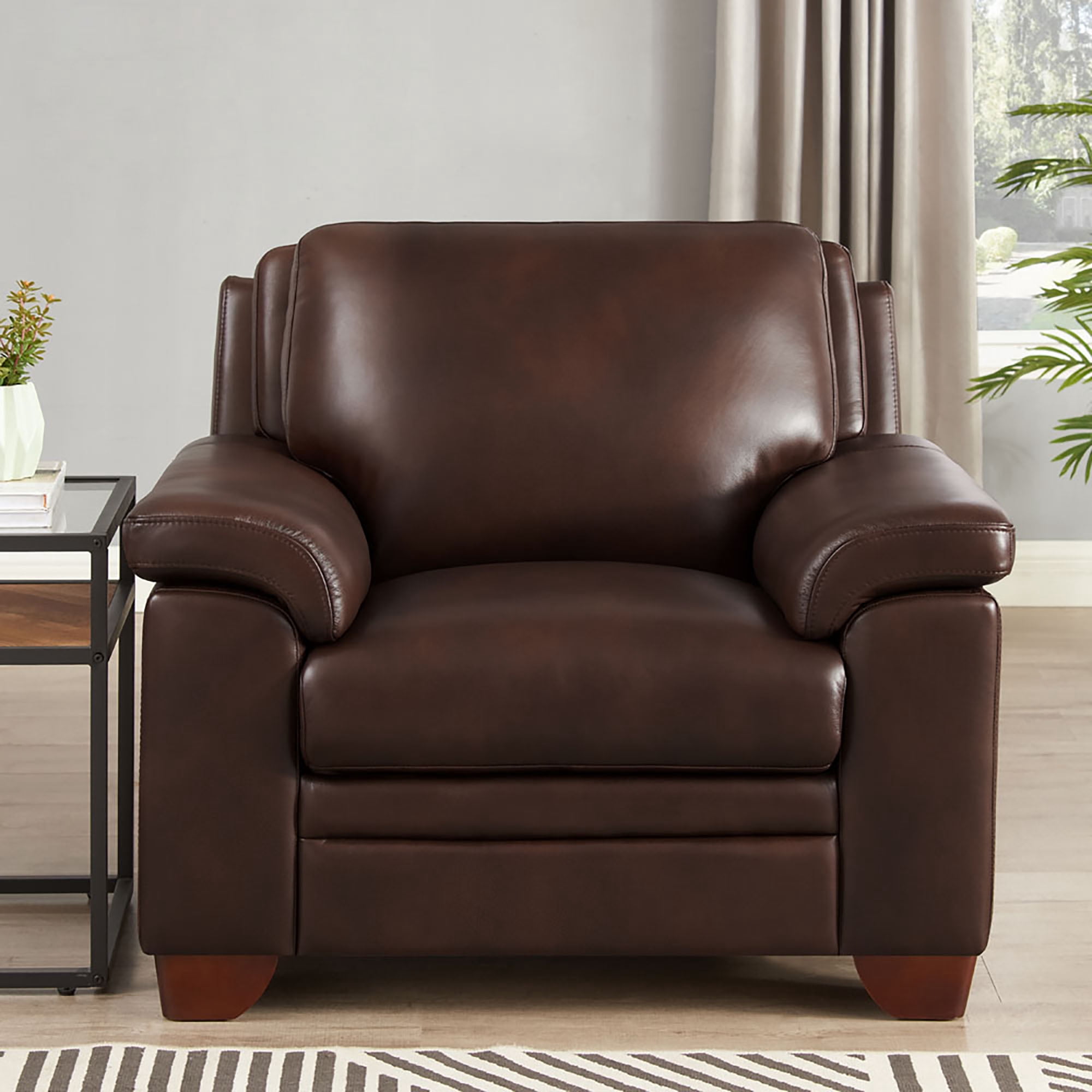 Hydeline Magnum Top Grain Leather Chair Chestnut Brown with Tapered Legs Memory Foam and Springs Seating
