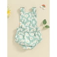 thumbnail image 4 of Suealasg Baby Girls Rompers Infant Girls Denim Jumpsuits Newborn Daisy Print Sleeveless Adjustable Straps Bodysuits Summer Outfits, 4 of 8