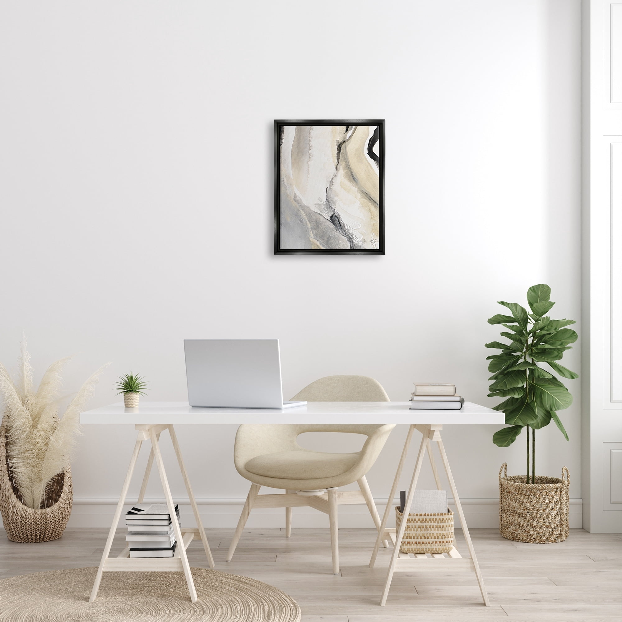Stupell Industries Abstract Paint Strokes Fluid Beige Movement Jet Black Framed Floating Canvas Wall Art, 16x20, by Lanie Loreth