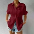 thumbnail image 4 of ZOHIUM Button Down Shirts for Women Women's Summer Solid Color Loose Plus Size Long Cotton Texture Dress Shirt Top Womens Blouses Linen Shirts for Women (Wine Red,L), 4 of 4