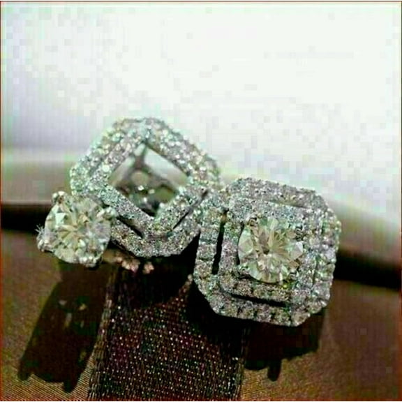 2 Ct Round Cut Lab Created Diamond Halo Stud Jacket Earrings 14K White Gold Plated Silver