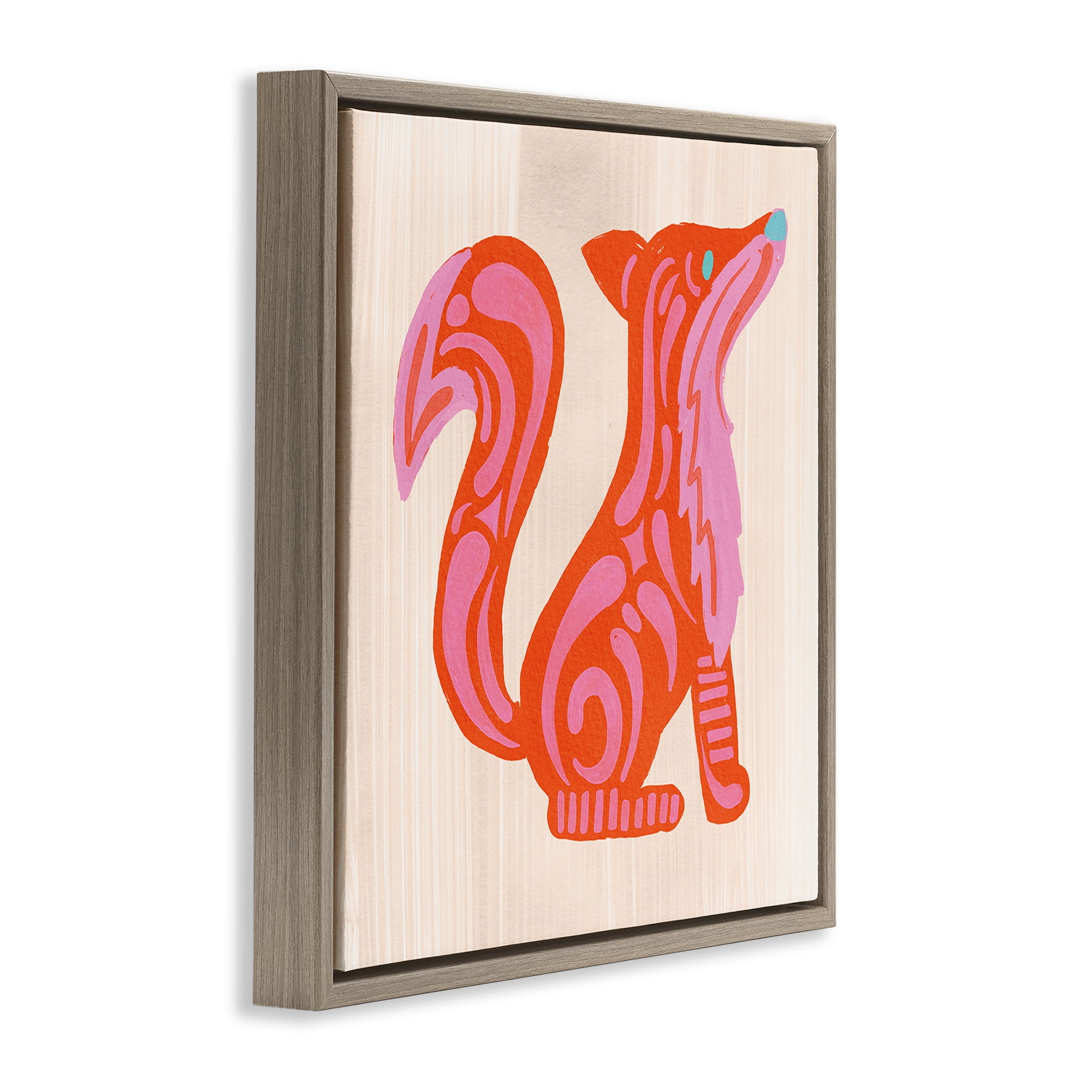 Stupell Industries Whimsical Folk Fox Vibrance Brown Framed Floater Canvas Wall Art, design by The Paper Curator