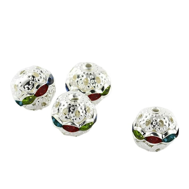 ZLight 100 Pcs Perles en Strass avec Trous Perles Rondes de Polissage Accessoires Bijoux Bracelets Argent/couleur Mixte 10mm 1Ensemble