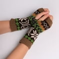 thumbnail image 2 of qolati Women Winter Knit Fingerless Gloves Ethnic Print Crochet Arm Warmers Knitted Cable Mittens Thumbhole Stretchy Wrist Sleeves, 2 of 7