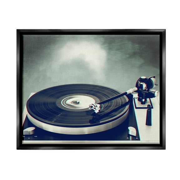 Stupell Industries Vintage Record Turntable Novelty Photography Black Floater Framed Canvas Art Print Wall Art, 21 x 17