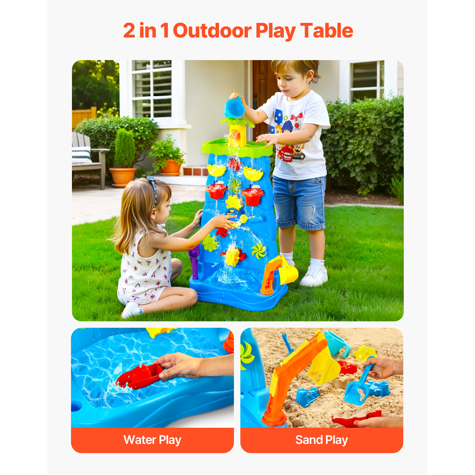 KFFKFF Sand and Water Table for Toddlers, Dual-Sided Kids Activity Playset with 37 Accessories, Sensory Table for Outdoor Summer Fun, Ideal for Boys and Girls Ages 3 and Up