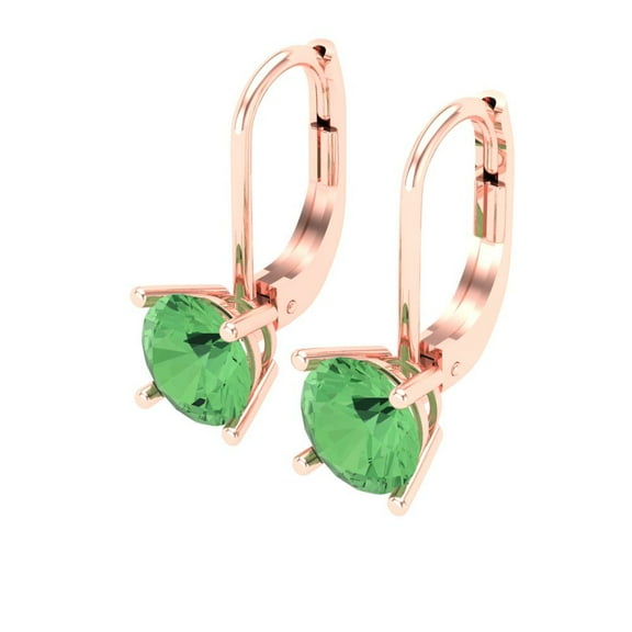 1 Ct Round Cut Drop Dangle Green Crystal 14K Rose Solid Gold Everyday Dainty Earrings Lever Back