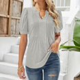 thumbnail image 2 of Womens Shirts Summer V Neck Tops Puff Short Sleeve T Shirt Pleated Floral Printed Tunic Blouse Shirts Womens Tops, 2 of 7
