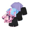thumbnail image 2 of Fdqin Girls Summer Outfits 6 Pcs Tie-dye Heart Print Casual Short Sleeve Tee Tops and Dolphin Shorts Set Red Blue Purple Pink 4-5 Years, 2 of 8
