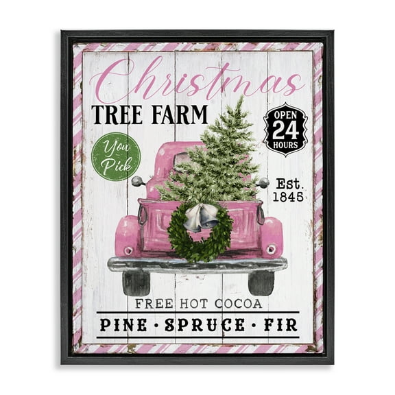 Stupell Industries Pink Christmas Tree Farm Holiday Painting Black Floater Framed Canvas Art Prints Wall Art, 17 x 21