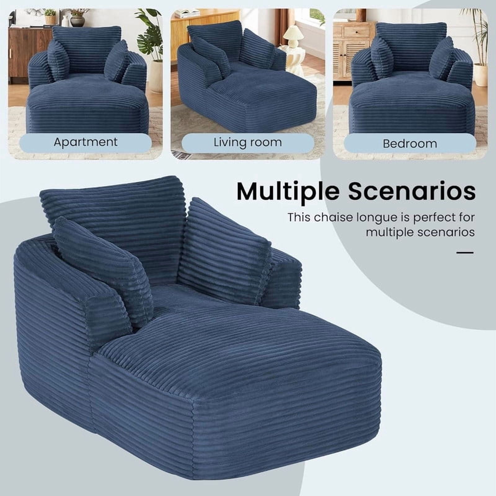 Modern Oversized Corduroy Chaise Lounge Chair, Corduroy Upholstered Modern Sleeper Sofa Lounger Chair for Living Room/Dorm/Apartment, 45.3''x64.6''