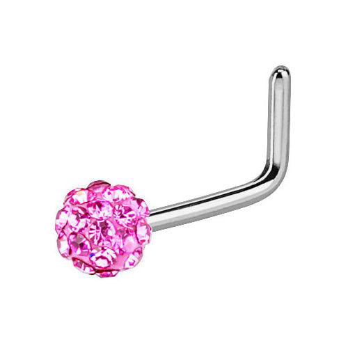 316L Surgical Steel Nose Ring Screw L Bend Straight Stud Pink Heart 20G