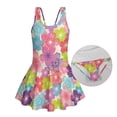 thumbnail image 6 of COEQINE Girls One Piece Bathing Suit with Skirt Bottom, Scoop Neck Tankini Style Pretty Swim Dress Beach Swimwear for Girls 8-9 Years, Machine Washable, Colorful Cherry Blossom, 6 of 8