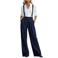 thumbnail image 3 of Zynoxe Womens Plus Size Wide Leg Pants Trendy Straight Pleated Detachable Suspender High Waistband Suit Trousers with Pockets Navy M, 3 of 8