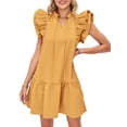 thumbnail image 3 of UVN Summer Dresses for Women Ruffle Short Sleeve V Neck Drawstring Dress Loose A Line Beach Sundress, 3 of 9
