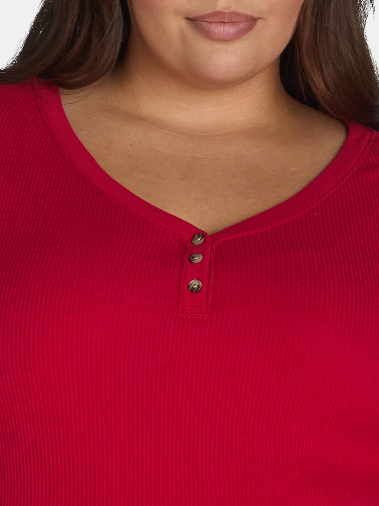 Terra & Sky Women's Plus Thermal Henley Top, Available in 1 and 2-Pack, Sizes 0X-5X