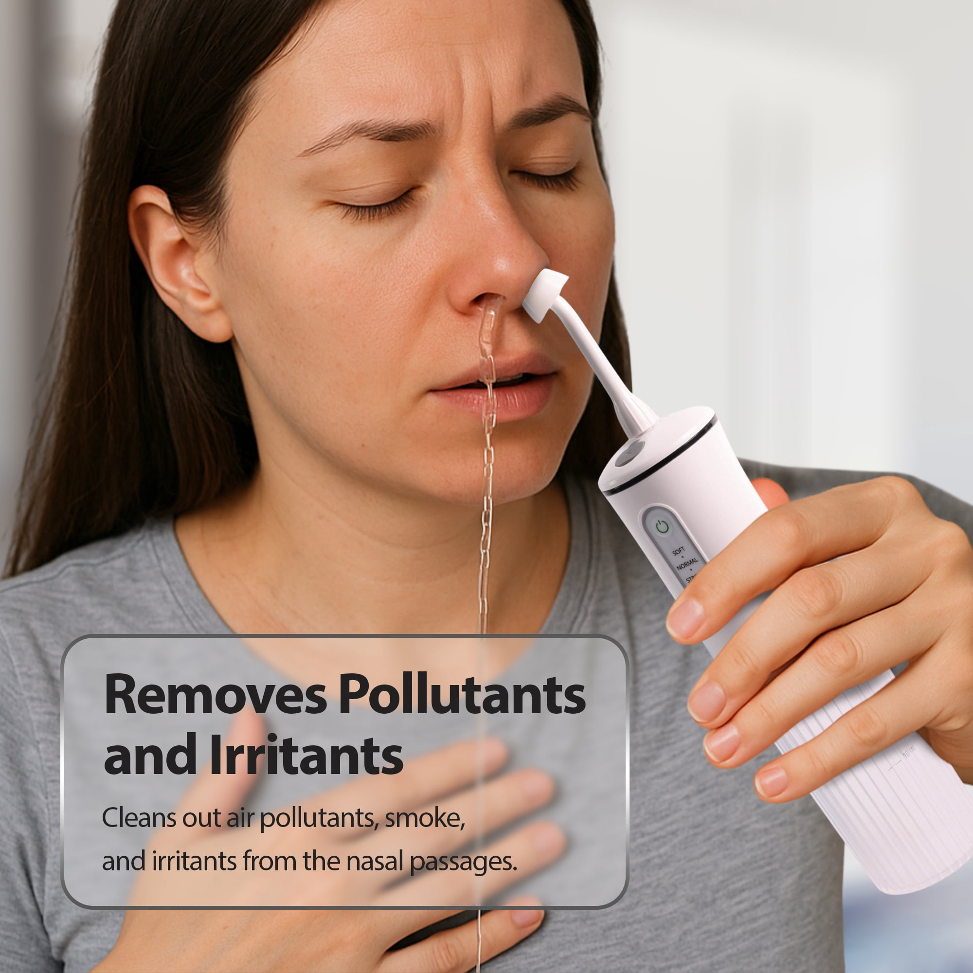 Xtreme Nasal Irrigator Natural Sinus Relief System, Rechargeable 200ml Capacity with 4 Rinse Modes, Includes 30 Saline Packets and 2 Nozzles for Adults