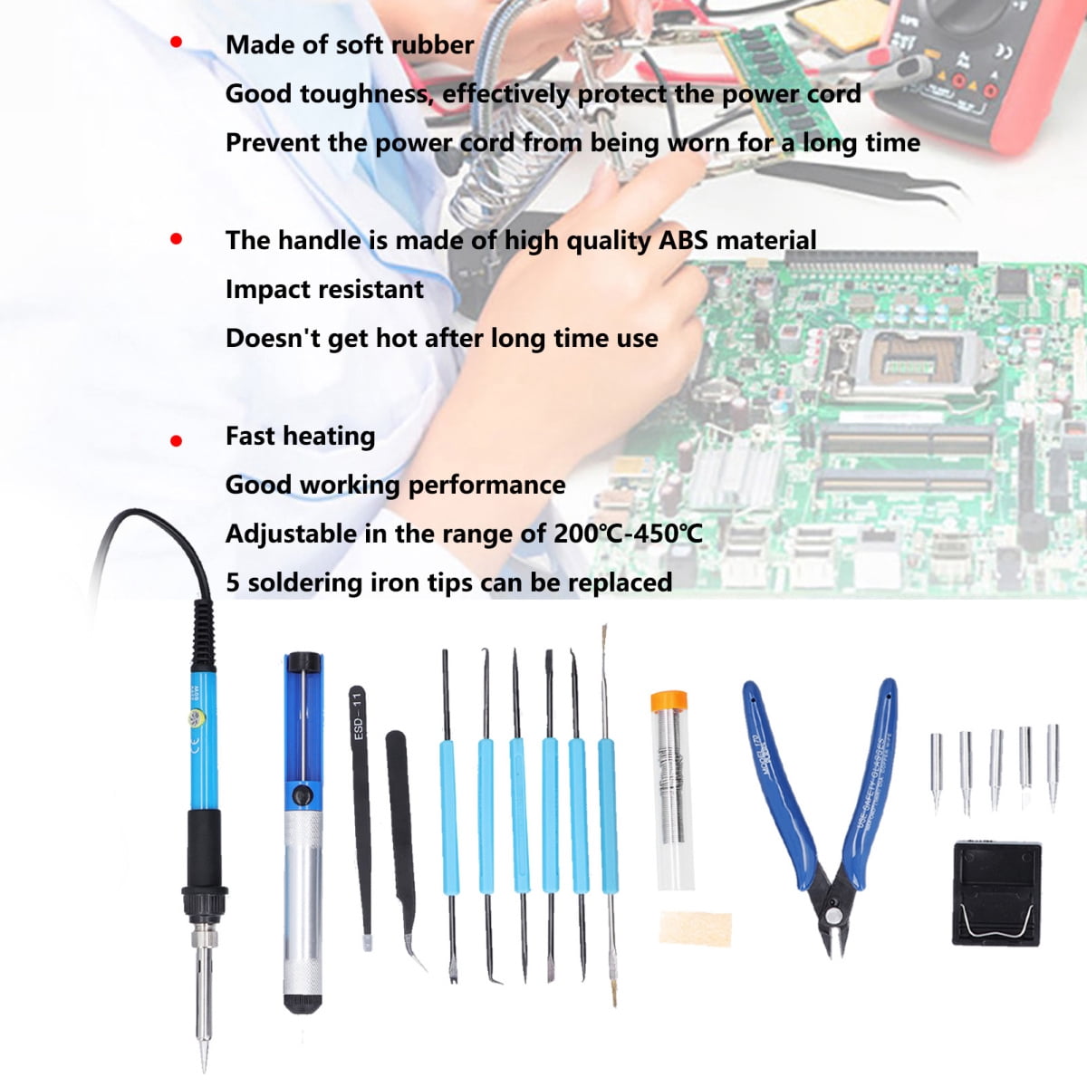 Soldering Iron Kit with Electric Soldering Iron Welding Iron Tips for DIY EnthusiastsUS Plug