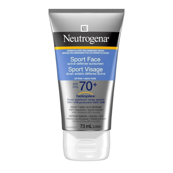 Neutrogena Sport Face Active Defense SPF 70, Oil-Free Facial Sunscreen Lotion with Broad Spectrum UVA/UVB Sun Protection, Sweat-Resistant & Water-Resistant (80 minutes), 73 mL