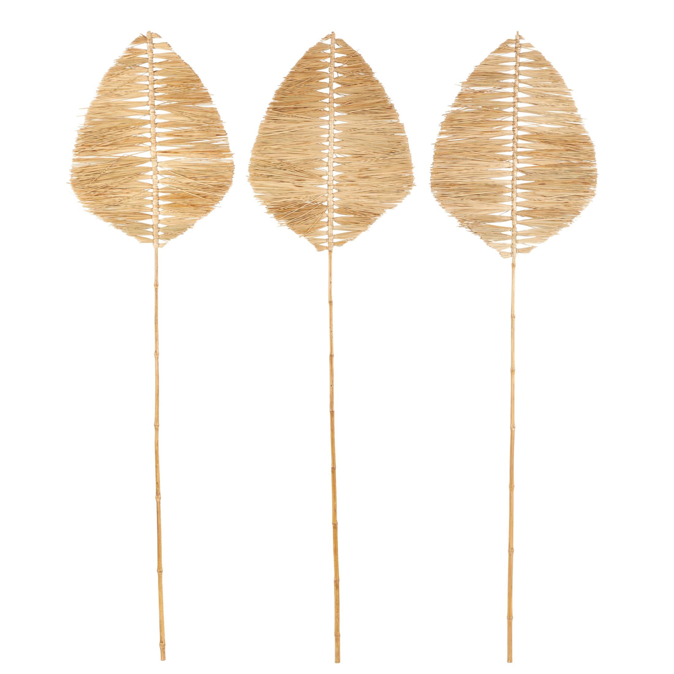 79" Palm Tree Handmade Tall Tassel Leaf Fan Stick Bamboo Wood Natural Foliage Branch Bouquet, by DecMode (3 Count)