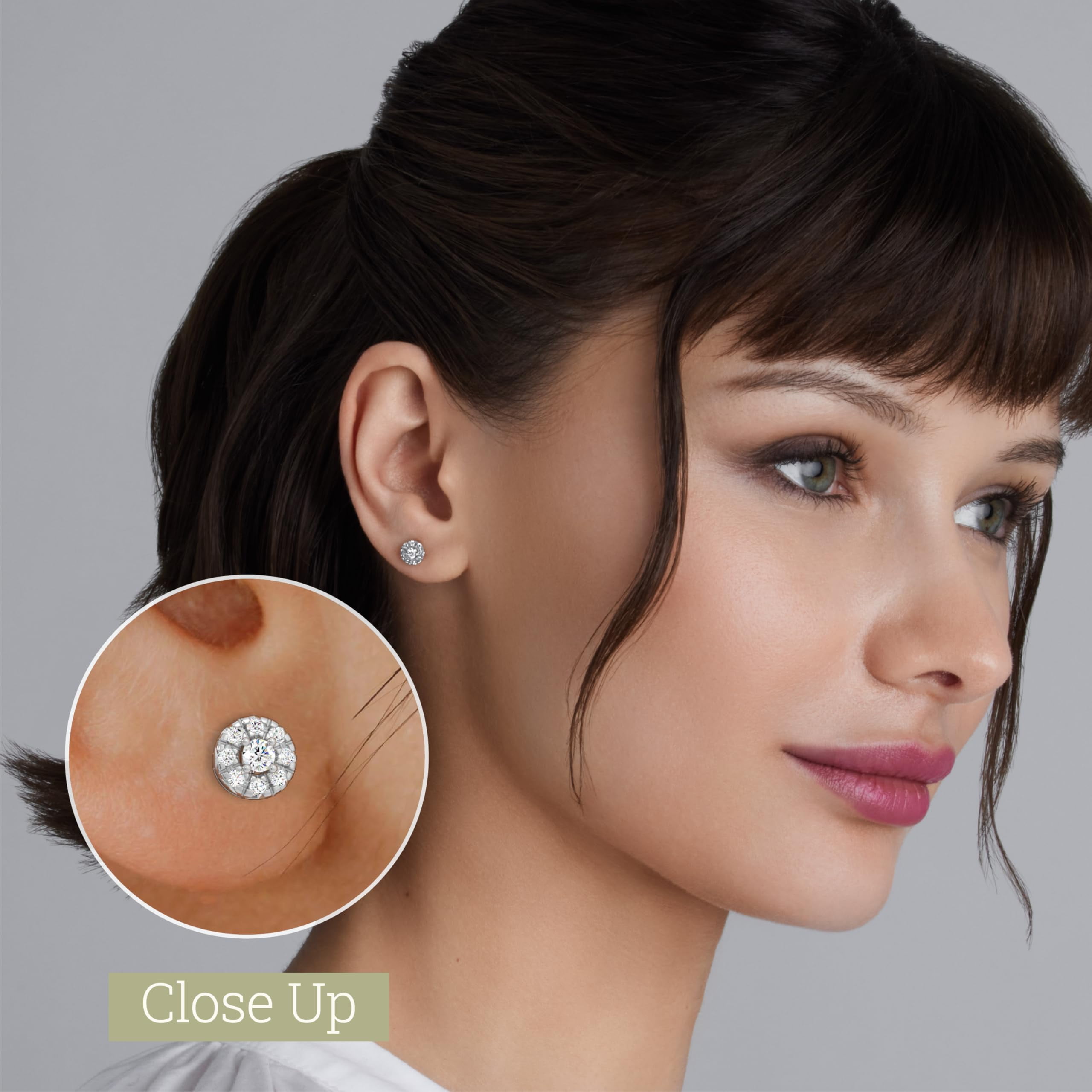Gilded 1/4 Carat Total Weight Lab-Grown Diamond Stud Earrings for Women | 925 Sterling Silver | Round Halo Shaped | Hypoallergenic Fine Jewelry | Prong Setting, Push Back Nut | SI1 Clarity, F Color