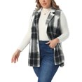 thumbnail image 4 of Agnes Orinda Women's Plus Size Jacket Plaid Curvy Notched Button Down Lapel Sleeveless Casual Long Vest Outerwear with Pocket 2X Black, 4 of 5