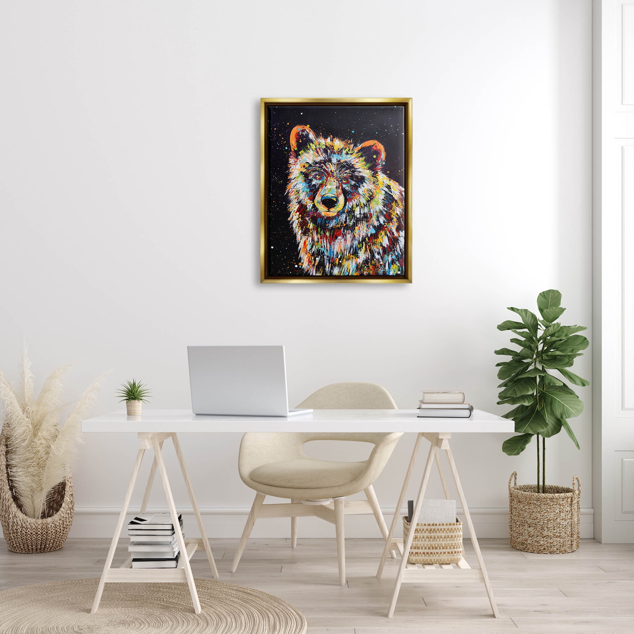 Modern Bear Urban Strokes Animals & Insects Painting Metallic Gold Framed Art Print Wall Art