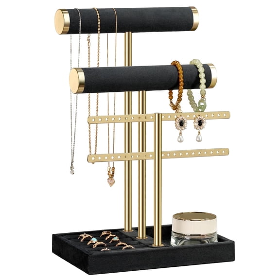 NIFFGAFF 3 Tier Bracelet Holder Display - Detachable T Bar Black Velvet Bracelet Holder, Jewelry Holder Organizer for Bracelet, Necklace, Earrings, Rings