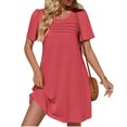thumbnail image 2 of Solid Color Women Short Sleeve Front Pleated Summer Mini Shirt Dress, 2 of 6