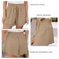 thumbnail image 4 of Pantalones cortos de pierna ancha para mujer, pantalones cortos de verano transpirables de Color puro con cintura alta elástica con cordón, 4 of 5