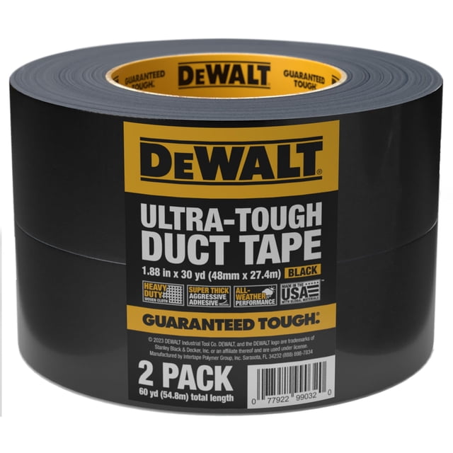 Cinta adhesiva DEWALT, ultrarresistente, 48 mm x 27,4 m, negra, 2 rollos