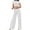 White-481, variant on Clearance & Promo,Women's Midriff-baring Pants, Elastic Waist, Comfortable Fit, Solid Color, Casual Style, Versatile Sets, Short Sleeve, Round Neck Effortlessly Chic|Polyester,Spandex,Green
