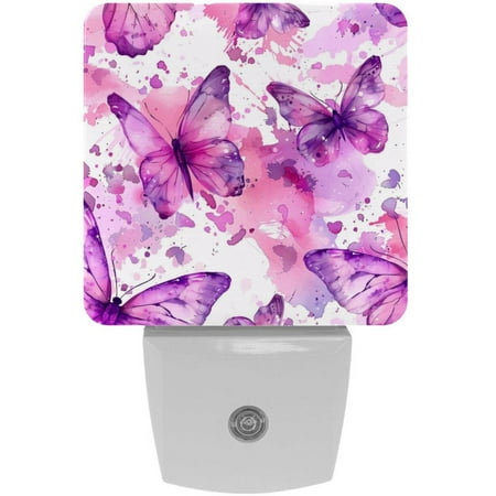 

Pink and Lilac Butterflies Seamless LED Night Lights Dusk To Dawn Smart Sensor 0.5W Plug-In Night Lights Lamp For Bedroom Bathroom Kitchen Hallway Stairs 2Pack