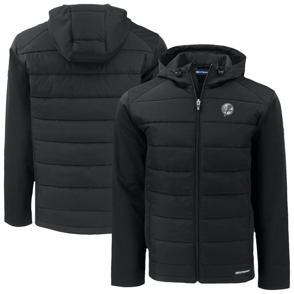 Men's Cutter & Buck Black New York Yankees Evoke Hybrid Eco Softshell Recycled Full-Zip Hooded Jacket