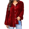 thumbnail image 2 of Spring Tops for Women Homenesgenics Velvet Tops for Women Women's Ladies V-Neck Loose Tops Casual T-Shirts Long Sleeve Blouse/Red L, 2 of 6